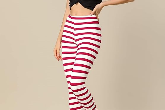 Red and White Striped Christmas Leggings