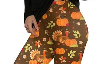 Thanksgiving Themed High-Waisted Plus Size Leggings for Women